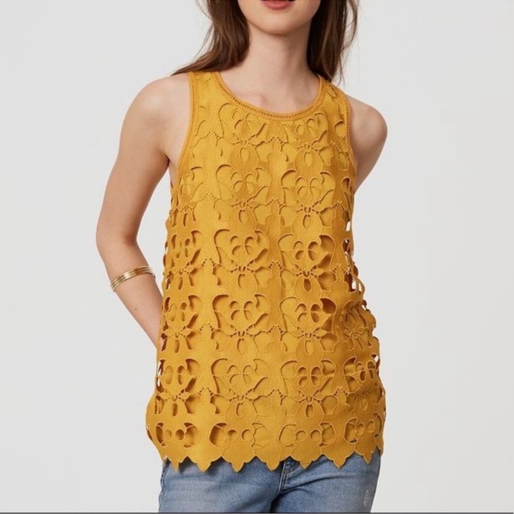 LOFT lacy laser cut cami top in marigold Sleeveless Tank Top Cut Out Design Sz S